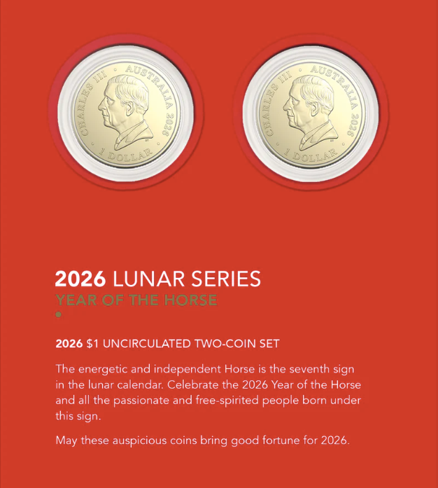 Lunar Series Year Of The Horse 2026 $1 Uncirculated Two-coin Set