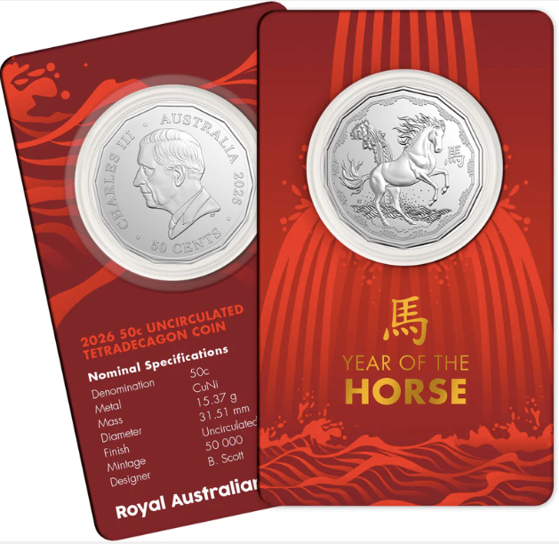 Lunar Series Year Of The Horse 2026 50 C Uncirculated Tetradecagon Coin