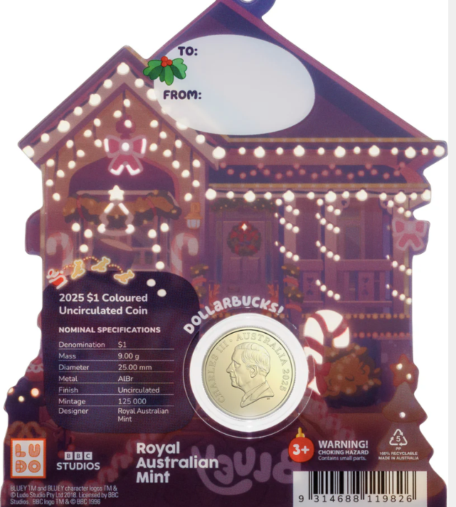 BLUEY CHRISTMAS 2025 $1 COLOURED UNCIRCULATED COIN