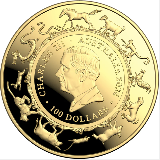 ROYAL AUSTRALIAN MINT LUNAR SERIES YEAR OF THE HORSE 2026 $100 1OZ GOLD PROOF DOMED COIN