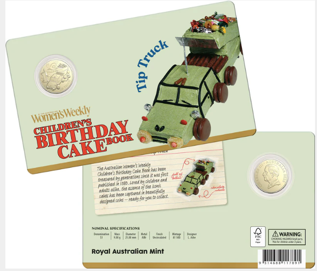 AWW BIRTHDAY CAKE TIP TRUCK 2025 $1 UNCIRCULATED COIN IN CARD