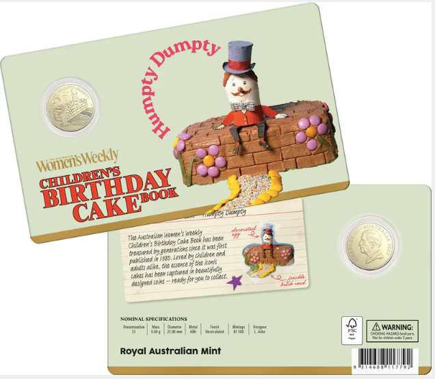 AWW BIRTHDAY CAKE HUMPTY DUMPTY 2025 $1 UNCIRCULATED COIN IN CARD