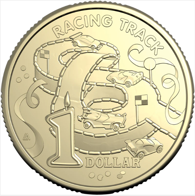 AWW BIRTHDAY CAKE RACING TRACK 2025 $1 UNCIRCULATED COIN IN CARD