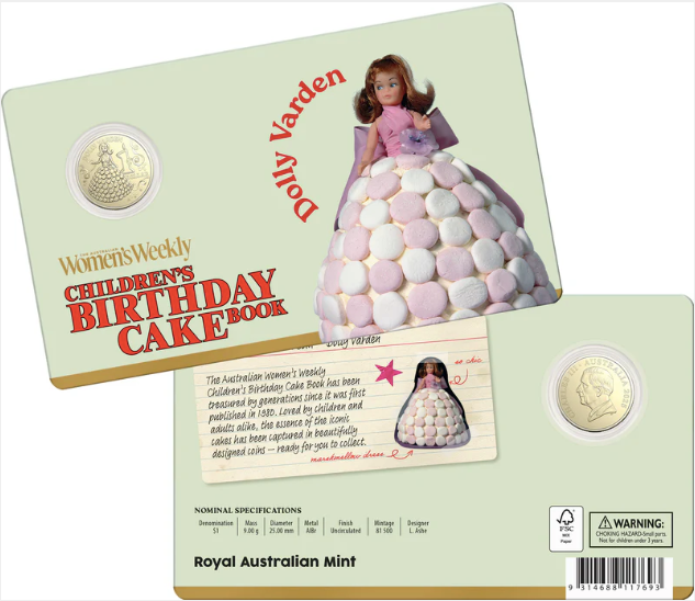 AWW BIRTHDAY CAKE DOLLY VARDEN 2025 $1 UNCIRCULATED COIN IN CARD