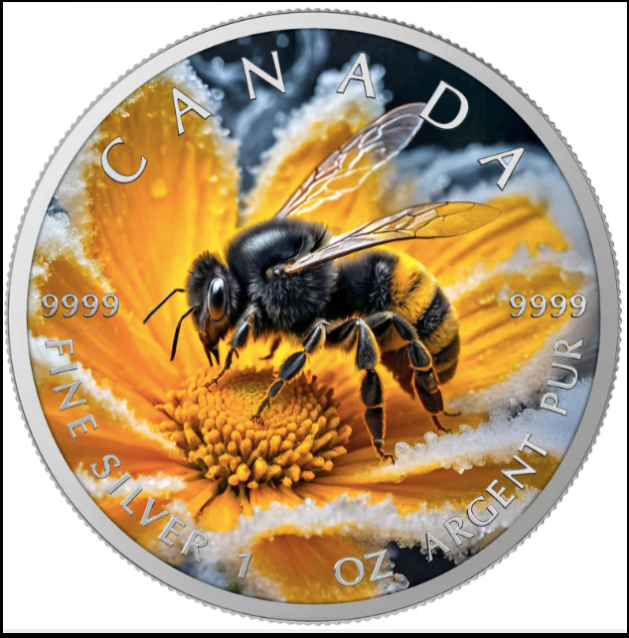 WINTER BUMBLEBEE 2025 CANADA MAPLE LEAF 1OZ SILVER COIN