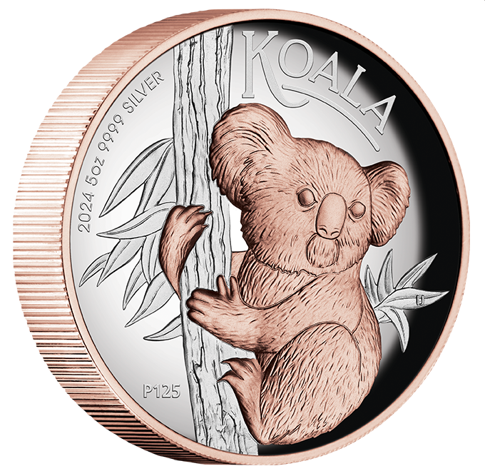 AUSTRALIAN KOALA 2024 5oz SILVER PROOF HIGH RELIEF GILDED COIN