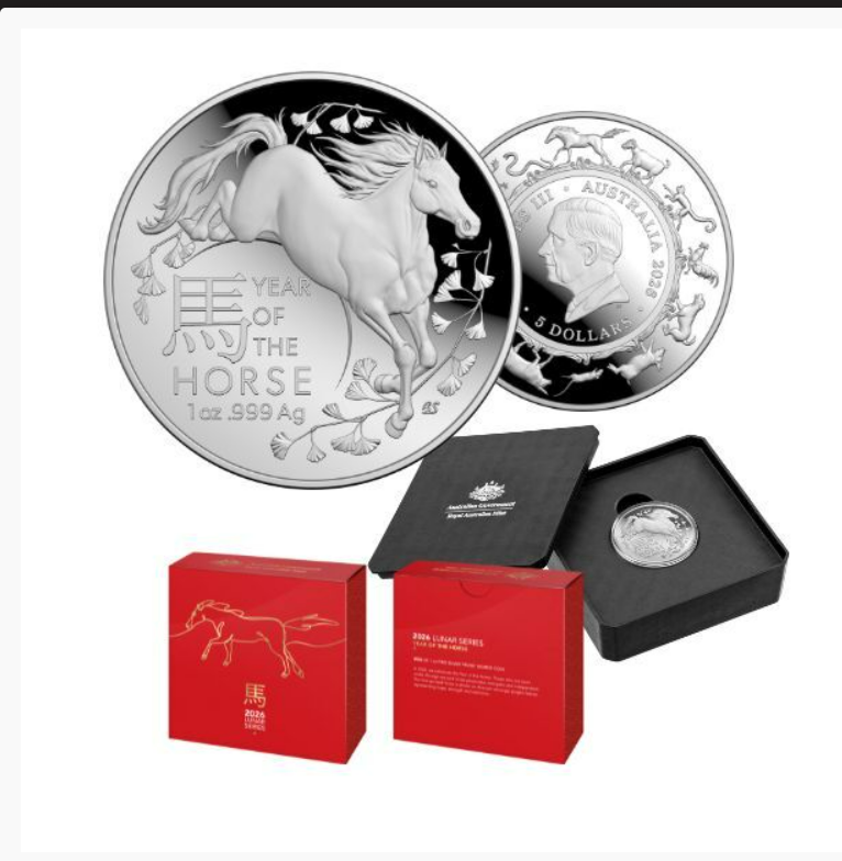 Year Of The Horse 2026 $5 Fine Silver Proof Domed Coin