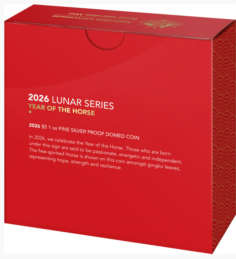 Year Of The Horse 2026 $5 Fine Silver Proof Domed Coin