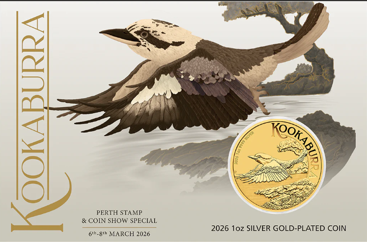 Australian Kookaburra Perth Stamp And Coin Show 2026 1oz Silver Gold-plated Coin In Card