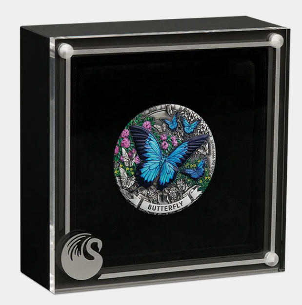 Butterfly 2026 2oz Silver Antiqued Coloured Coin