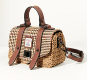 Islander Mini Straw Satchel Beige Dog-tooth
