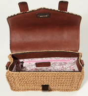 Islander Mini Straw Satchel Beige Dog-tooth