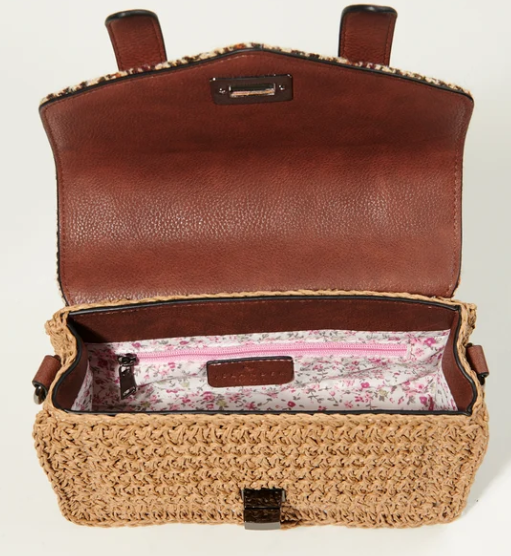 Islander Mini Straw Satchel Beige Dog-tooth