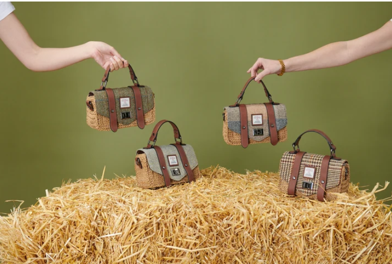 Islander Mini Straw Satchel Beige Dog-tooth