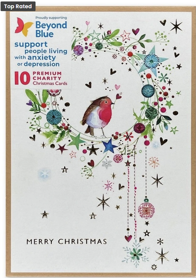 Christmas Boxed Cards Children's Cancer Robin Wreath